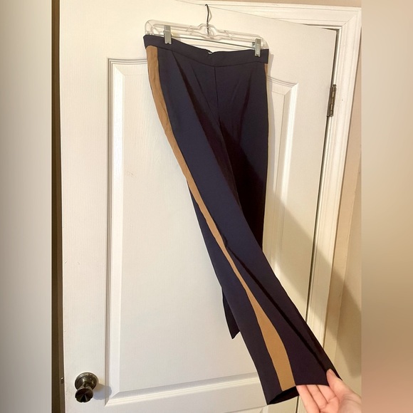 Aritzia Babaton Tuxedo Trouser Pants Navy Blue Brown Side Stripe Cropped Size 6 - Picture 2 of 6